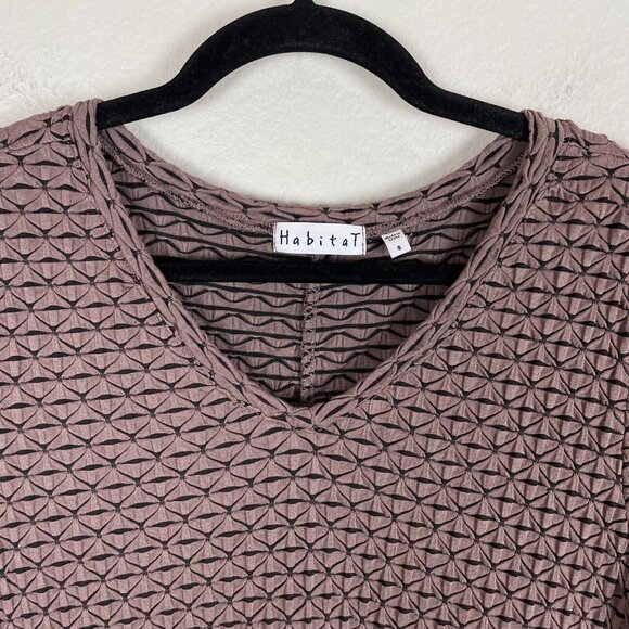 Habitat Womens Small Brown Textured Tunic Top Long Sleeve V Neck Shirt Stretch - Picture 7 of 15
